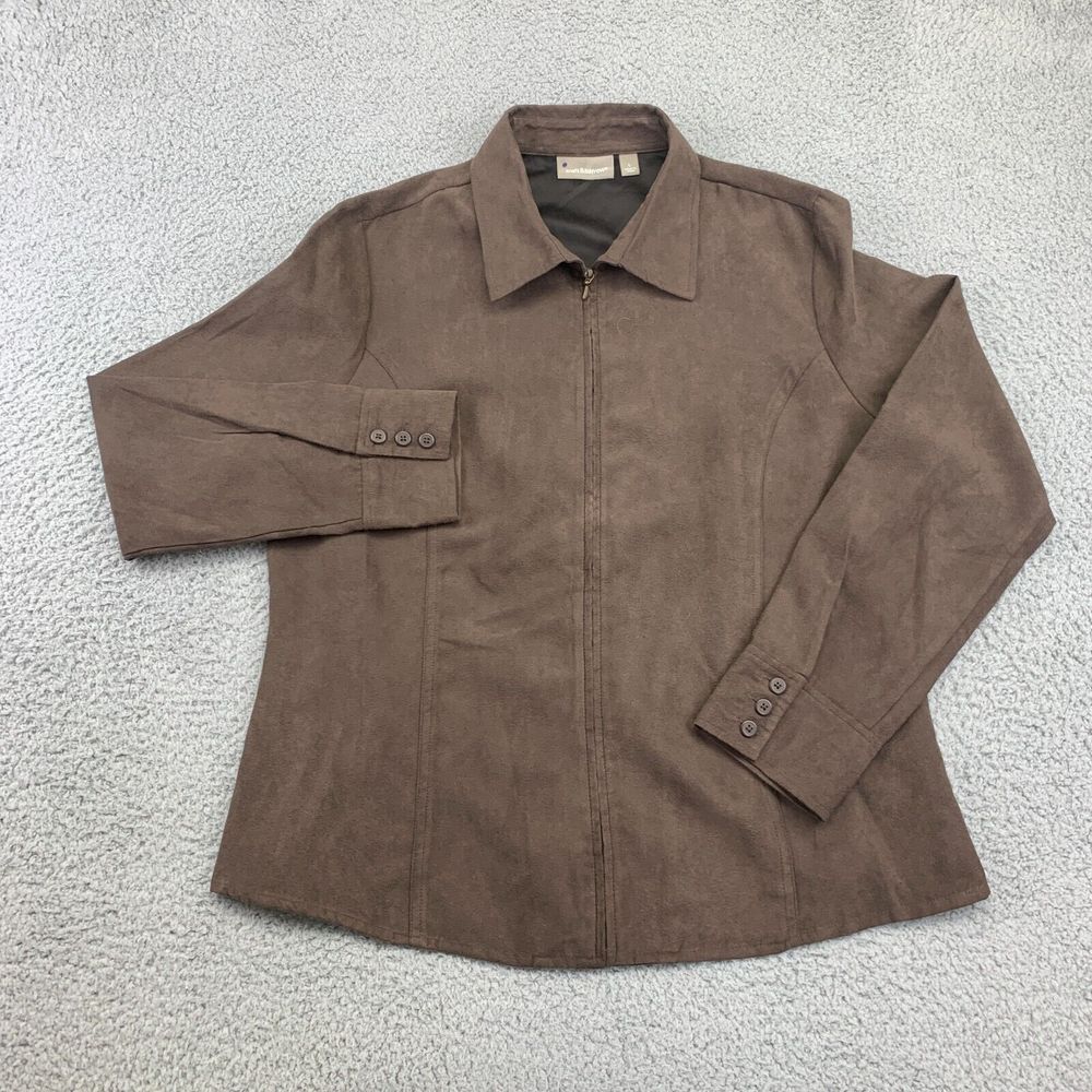 Croft & Barrow Jacket Womens L Brown Full‎ Zip Long Sleeve Collared Mid-Length